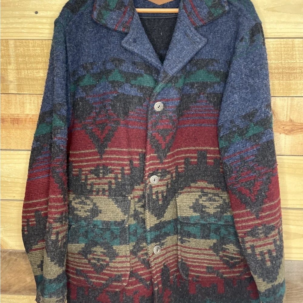 Vintage Woolrich Aztec Print Heavy Wool Jacket Mens Large Southwestern RARE 90s